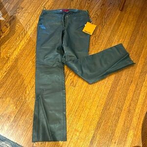 NWT Nicole Miller Leather Pants, Oliver Green, Size 6, vintage